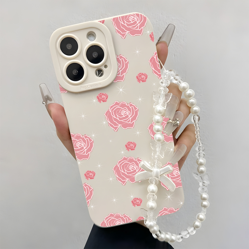 Wrist Wraps - Pink Rose INS Handgelenkschlaufen-Handyhülle für iPhone